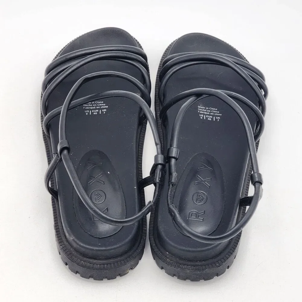 Roxy Brooke Strappy Flat Platform Lug Sole Sandals Casual Black Size 9